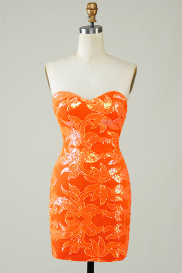 Strapless Orange Tight Homecoming Dress